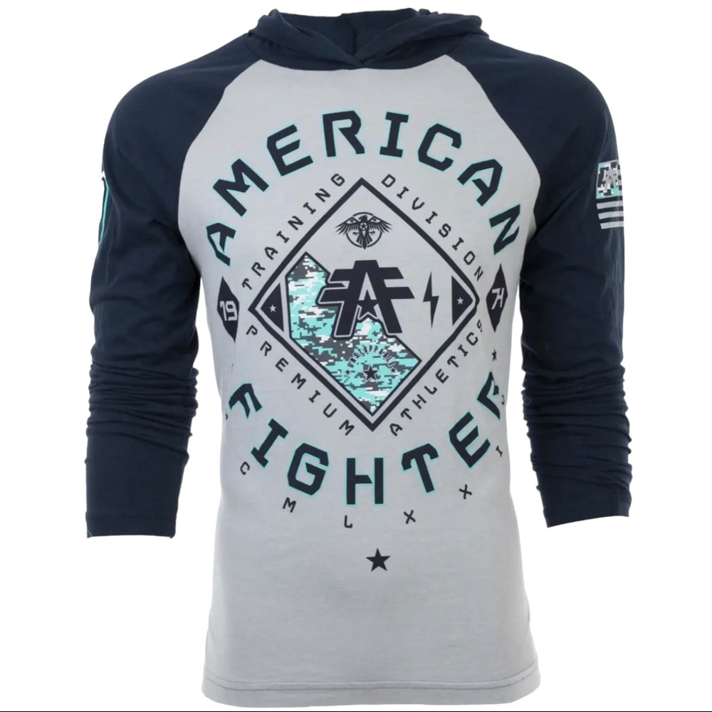 American Fighter Mens Long Sleeve Hoodie RICHMOND Shirt Premium Grey